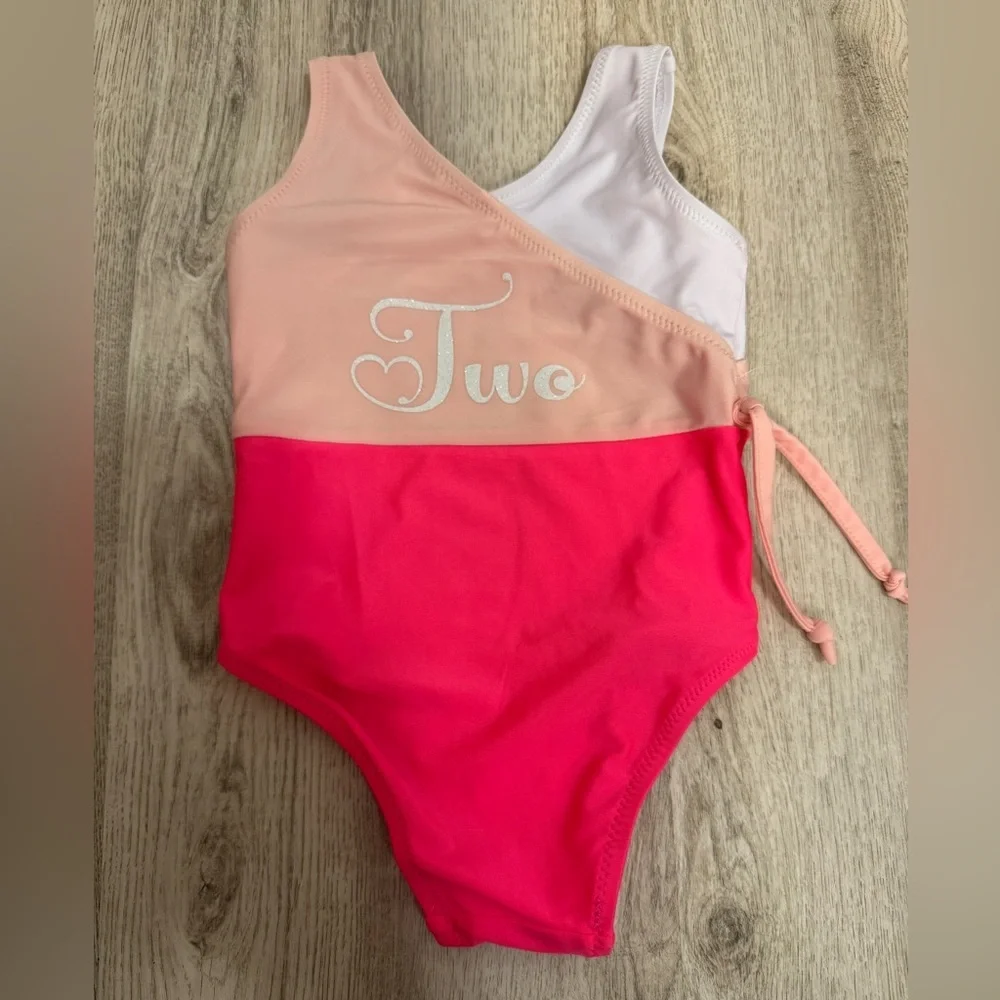 Two-Tone Pink Number Two Kids Swimsuit